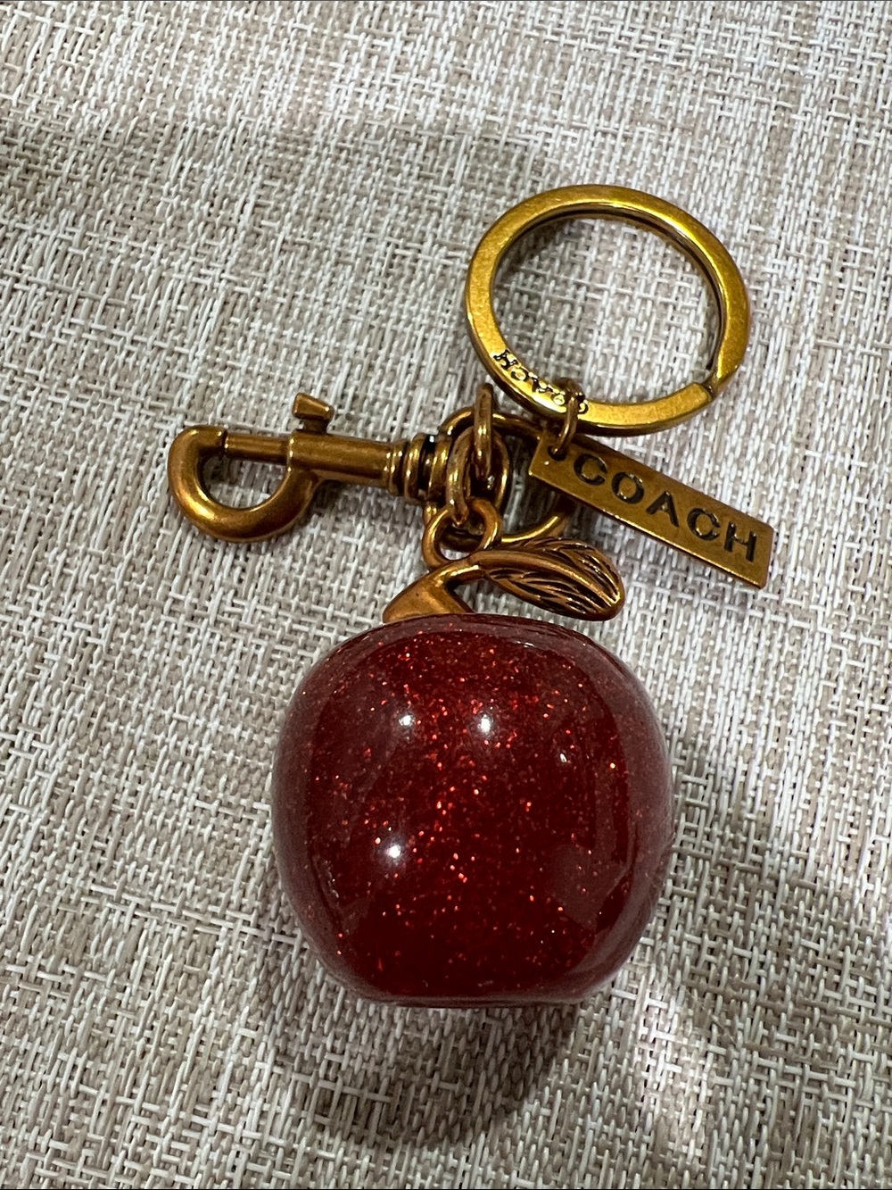 Red Glitter Apple Keychain with Gold-Tone Hardware sold as unbranded